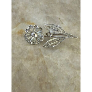 Sterling tested Filigree Flower Brooch 1940s. Vintage almost antique. Classic